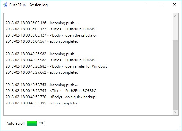 Push2Run Session log